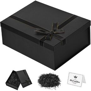 Large Gift Box With Lids,13.1x9.8x4.9 Inch Black Gift Box,Gift Boxes With Ribbon Row,Card & Shredded Paper Filler,Rectangle Gift Boxes For Presents,Birthdays,Bridal,Weddings,Christmas