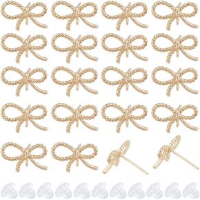 SUNNYCLUE 1 Box 50Pcs Real 18K Gold Plated Post Earring Findings Bowknot Earrings Findings Earring Stud with Hole Stud Earrings for Jewelry Making Accessories DIY Dangle Earrings Supplies Women