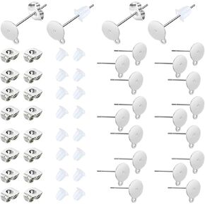150Pcs 925 Sterling Silver Plated Earrings Posts Flat Pad with Loop Hypoallergenic Earring Blank Flat Pad with Butterfly Earring Backs for DIY Jewelry Earring Making（6mm）