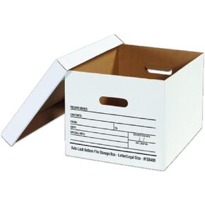 Aviditi File Storage Boxes with Lids 15" L x 12" W x 10" H, Pack of 12 | Letter or Legal Size Files, Cardboard Box with Handles for Bank, Office, Home, Tape Free Assembly, White 15x12x10