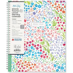 Blue Sky 2025-2026 Weekly and Monthly Academic Year Teacher Lesson Planner Calendar, July 2025 - June 2026, 8.5" x 11", Flexible Cover, Wirebound, Laminated Tabs, Storage Pocket, Ditsy Dapple Light