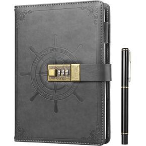Kesote Diary with Lock, Refillable Journal with Lock Diary Organizer with Pen, Vintage Faux Leather A5 College Ruled Lined Pages Locking Journal Notebook