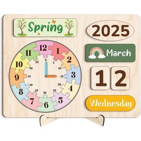 Interactive Calendar for Kids, Wooden Kids Calendar, Teaching Seasons, Years, Months, Days of Week, Daily Calendar for Kids, Preschool Calendar for Homeschool (12 x 9 inches)