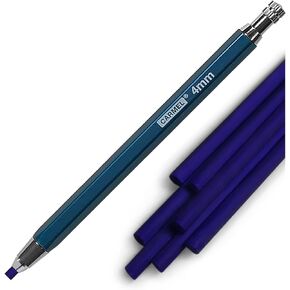 Carmel 4mm Mechanical Grease Pencil + 25 Refills (Blue), Clutch Pencil with Thick Waxy Leads, 4mm Lead Holder for Drawing, Wax Pencil for Holding Soft Greasy Leads, Mechanical China Marker