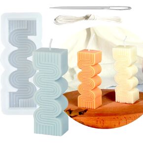 Column Geometric Candle Mold Curved House Decoration Cylindrical Set with with Large-Eye Wicking Needle,Wax Core Wire for DIY Candle Rraft Hourglass Mold for Beginners