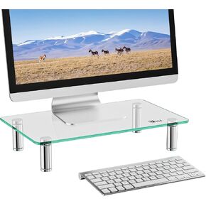 WALI Glass Monitor Stand Riser for Desk,Height Adjustable Computer Monitor Riser, Clear Monitor Stand for Laptop TV Computer Screen, Desk Organization, Office Supplies (GTT001), 16 X 10 inch, Clear