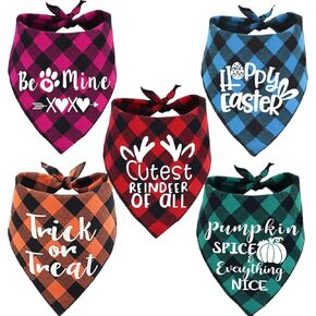 Holiday Plaid Dog Bandanas 3 Pack, Halloween Thanksgiving Christmas Scarf Set for Dogs