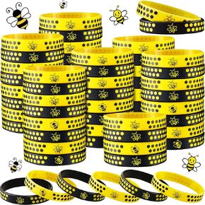 60 Pieces Bee Rubber Bracelets Bulk Bee Theme Party Favors Silicone Wristbands Black and Yellow Color Stretch Bracelets for Boy Girl Costume Accessories Birthday Baby Shower Party Supplies
