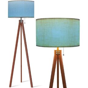 Wood Tripod Floor Lamp Orange Color for a Warm Colorful Modern Standing Lamp Linen Lampshade Dimmable Tall Lamp Mid Century Floor Lamp for Living Room Bedroom