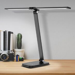 Dual Head LED Desk Lamp with Clamp, Eye-Caring Clip on Lights for Home Office, 4000mAh Rechargeable Battery Operated Table Lamps,3 Lighting Modes & Brightness Dimmer Light for Kids Students