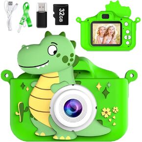 ألعاب كاميرا للأطفال للفتيان الفتيات البالغ من العمر 3 إلى 12 عامًا ، و 1080 بكسل HD Dinosaur Kids Camera مع بطاقة 32 جيجابايت ، و Camera Selfie Kids Camera Camera Multi وظيفية متعددة