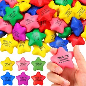 Liliful 100 Pcs Stress Balls Bulk for Graduation Party Favors Motivational Mini Thank You Inspirational Heart Star Foam Stress Balls for Students Classroom Prize Supplies Holiday Present(Star)