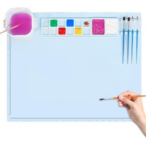 Silicone Painting Mat, Craft Silicone Mat Nonstick, Kids Painting Mat 20"x 16" Large Silicone Art Mat with Cup and Paint Holder, Multipurpose Silicone Art Mat Placemat for Painting Clay Resin Casting…