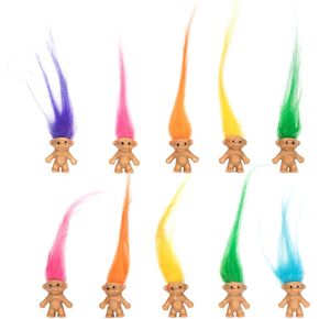 50 Pcs Long-haired Lucky Mini Troll Dolls, Assorted Hair Colors, 0.78" Bodies, 2" Hair. Cake Toppers, Action Figures, School Project, Arts and Crafts, Party Favors