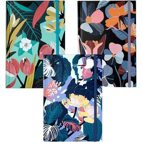 Blank Hardcover Notebooks, Plain Flower Journal for Women Men Kids Traveler, A5 Size, 5.5x8.3 inch, 120 GSM Thick Paper, 102 Sheets,3 Pack, Small Writing Planner Sketchbook Notebook bulk