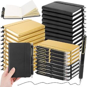 Aodaer 50 Sets Graduation Gifts Pocket Notebook Journal with Pens, 160 Page, 3.5 x 5.5 Inch Mini Lined Journal Notebook A6 Leather Hardcover Notepad with Pen Holder for School Office, Black and Gold