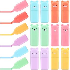 Ireer 18 Pcs Cute Highlighter Pens Assorted for School Kid 6 Macaron Colors Chisel Tip Kawaii Marker Pens Mini Cartoon Aesthetic Markers Highlighters for Writing Graffiti Drawing Office(Bear)