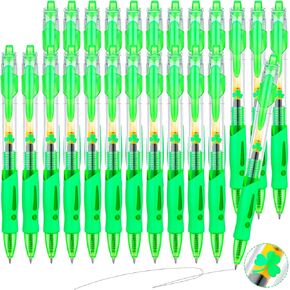 St Patrick's Day Pens 0.5 mm Black Ink Clover Pens Ballpoint Shamrock Pen Green Leaf Pen Retractable Clover Gel Ink Pens for Party Office School Supplies St. Patrick's Day Gifts (36)