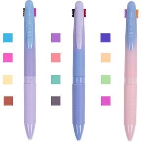 Multicolor Ballpoint Pens for School Supplies 4 Colors in 1, 3pcs Ballpoint Pen Assorted Ink Colors, 4-in-1 Colored Pens 0.7mm Retractable Ballpoint Pens for Journaling and Organizing.