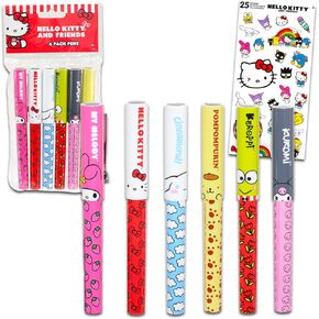 Hello Kitty Pens for Kids ، Oners - 6 PC Hello Kitty Point Pens Bundle التي تضم Hello Kitty ، My Melody ، Kuromi ، المزيد من الملصقات Plus | مجموعة اللوازم المدرسية Hello Kitty