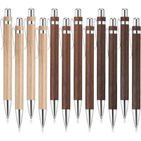 12 Pcs Employee Appreciation Gifts Bamboo Retractable Pens Engraving Wooden Bamboo Black Ink Ballpoint Pen for Writing Office Products Staff School Teacher Team Must Have(Elegant Color)