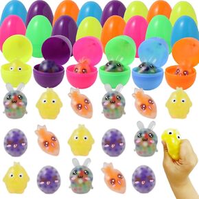 16 Pack Plastic Easter Eggs with Mini Squeeze Ball Toys Inside for Easter Basket Stuffers, Sensory Stress Balls for Stress Relief, Easter Egg Hunt Party Favors Easter Egg Fillers