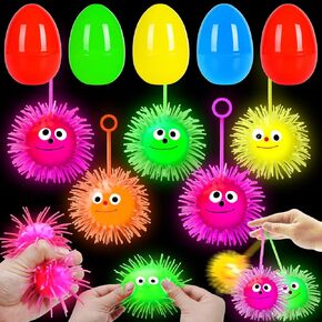 Jumbo 4 "بيض عيد الفصح مملوءة كرات LED LED ، 8 عبوات تضيء لأعلى ألعاب كرات عصر عيد الفصح للأطفال توهج تخفيف الإجهاد في الظلام لمطاردة بيض عيد الفصح يعالج سلة عيد الفصح