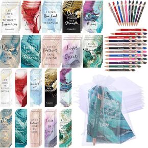 Sinmoe 120 Pcs Mother's Day Bible Gifts Set Include 30 Bible Verses Bookmarks 30 Scripture Ballpoint Pens 30 Christian Notebooks 30 White Organza Bags for Women Party Decoration(Bright Color,Novel)