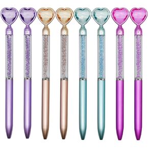 Maydahui 12 PCS Heart Shaped Ballpoint Pens Love Glitter Pen Retractable Bling Rhinestones Pen Colorful Crystal Quicksand Pens Black Ink for Valentine's Day School Party Home