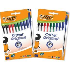 Bic Cristal Original Ballpoint Pens Medium Point (1.0 mm) â€“ Assorted Colours, Pack of 2 Packs of 10