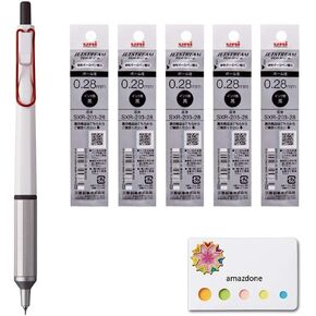 uni Jetstream Edge 0.28mm Oil-Based Ballpoint Pen, White Red Body (SXN100328W.15)＋Jetstream Edge 0.28mm Ballpoint Pen Refills（SXR-203-28 Black） 5 Refills Set, and amazdone Sticky Notes
