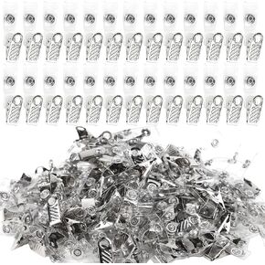 Happy Trees 300pc Metal Badge Clips with Strap Clear ID Strap Clip Adapter