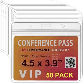 Horizontal Badge Holder Bulk 50 Pack,4x3/4.5"x3.5"/4.5"x3.9"/4.5" x4 Large ID Badge Holder with Soft Edge-Name Badge Holders Sealable,Extra Thick Waterproof ID Name Tag Badge Holder PVC Card Holders
