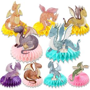 Dragon Birthday Party Decorations - 9PCS Dragon Party Table Decorations Dragon Party Honeycomb Centerpiece Baby Shower Decor Supplies Dragon Party Decorations for Kids Boys