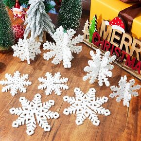 6 Sets White Snowflake Decorations, 12 PCS Wooden Christmas Centerpiece Table Decorations, Christmas Table Decors for Xmas Party Winter Decorations Indoor