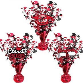 3 Pcs Graduation Table Centerpieces - Balloon Weight Centerpieces Blue Glitter Foil Graduate Cap Centerpieces for 2025 Graduation Party Table Decorations (red)