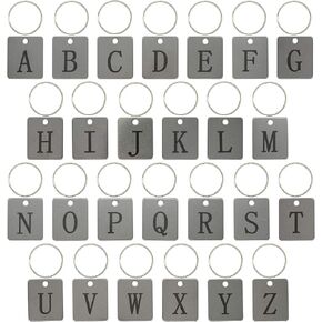 StayMax 26 English Letter Rectangle Stainless Steel Key Tags ID Tags with Key Rings
