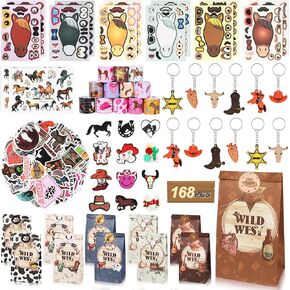 Aerwo 168 PCS Horse Party Favors ، Cowboy Party Favors لوازم رعاة البقر ملصقات رعاة البقر المؤقتة الوشم على أساور التصفيق DIY.