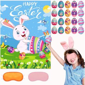 Easter Games for Kids,Easter Stickers,Pin The Tail on The Bunny,Easter Egg Hunt Activities,Easter Party Game with 20 pcs Tail Stickers,Easter Supplies Easter Activities for Outdoor Games