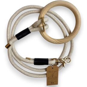 Stylish Dog Rope Leash with Comfortable Wood Handle, Strong Gold Clasps and Premium Leather Bands – Durable, Chic Pet Lead for Small, Medium, or Large Dogs. (Green)