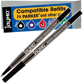 Jaymo Replacement for Parker Quink 1950324 - Measures 4.56 in / 116 mm Long - Rollerball Pen Refill - 2 Blue