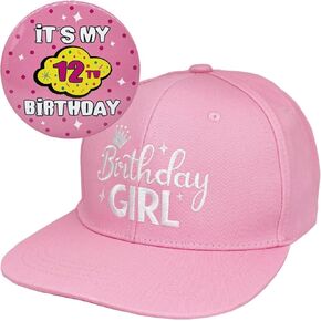 12th Birthday Hat Pink for Girls, 12th Birthday Badge Button Pin for Girls, 12 Year Old Girl Birthday Party Favor, 12th Birthday Girl, 12th Birthday Decorations for Her, 12 Yr Old Birthday Outfit