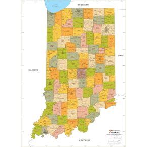 Indiana ZIP Code Map with Counties - Standard - 36" x 50.75" Laminated