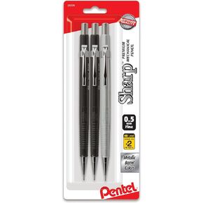 Pentel Sharp Mechanical Pencil, (0.5mm), Metallic Barrels, Assorted Colors Barrels (2N/1Z), 3-Pk (P205MBP3M)