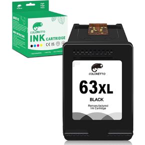 COLORETTO 63XL Ink Cartridges for HP Officejet 3830 4650 5212 5255 5258 Envy 4512 4516 4520 Deskjet 1112 2130 2132 3630 Printers as Replacement of HP 63 XL hp63 hp63xl hp Ink 63 (1 Color)