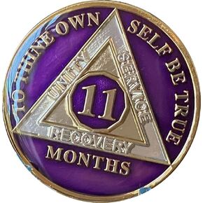 11 Month AA Medallion Metallic Purple Tri-Plate Sobriety Chip