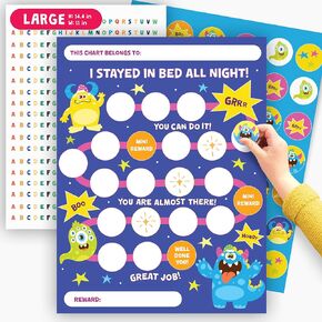 Monster Reward Chart for Kids - Bedtime Routine Chart for Toddlers - Cute Behavior Chart for Kids at Home Boys - Toddler Schedule Board - Reward Stickers for Sleeping in Own Bed - by Central 23