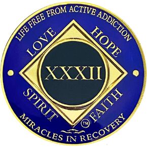 Simply Minimal NA 32 Year Medallion, Narcotics Anonymous Coin, Gold Color Plated Recovery Token (Gold, Purple)