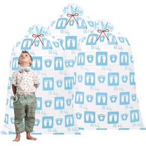 Zonon 3 Pieces 56'' Extra Large Baby Shower Bags Gift Jumbo Gender Reveal Storage Wrapping Oversized Holiday Plastic Birthday Gift Bags for Party Favors(Blue Footprint)
