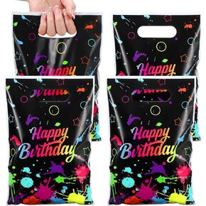 Pasimy 50 Pieces Neon Party Bags Glow Party Favor Gift Bag Plastic Neon Birthday Party Candy Goodie Bags with Handle Glow in The Dark Party Treat Bags for Retro 80's 90's Birthday Party Favor Decor